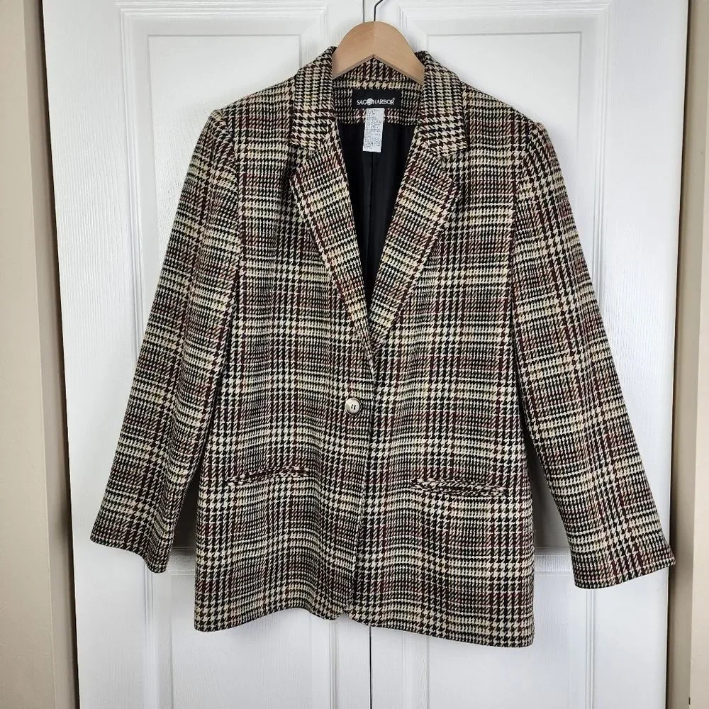 Sag Harbor Plaid Blazer Wool Blend Houndstooth Eclectic Grandpa Jacket Size 14 - Picture 16 of 16